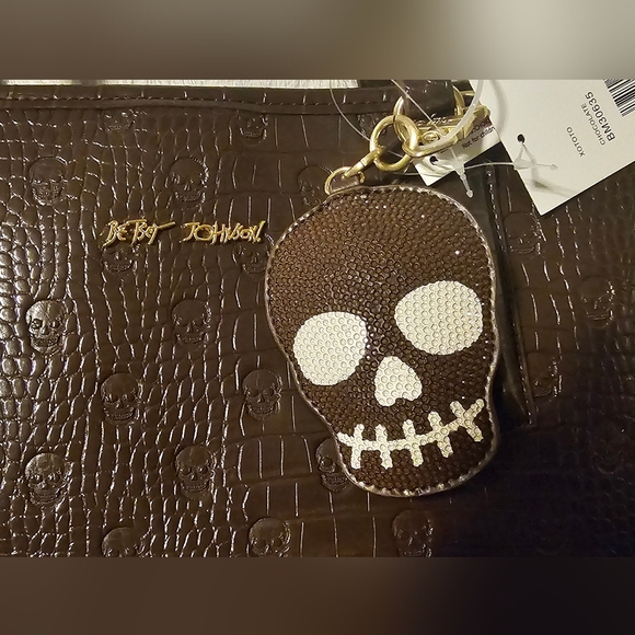 Betsey Johnson Dark Brown Skull Embossed Tote - Picture 2 of 3